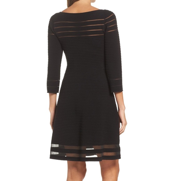 Eliza J Fit & Flare Ribbed Black 3/4 Sleeve Dress - Picture 2 of 9